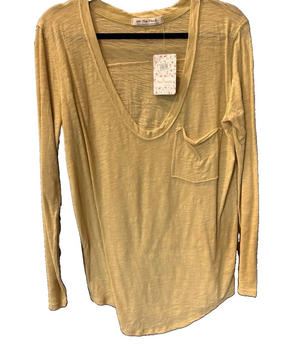 Free People NWT We The Free Deep Scoop Neck L/S Pocket Tee T-Shirt
